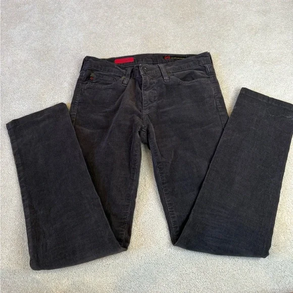 AG Adriano Goldschmied Black Charcoal Velvet Corduroy Straight Leg Pants Size 25 - Picture 7 of 16